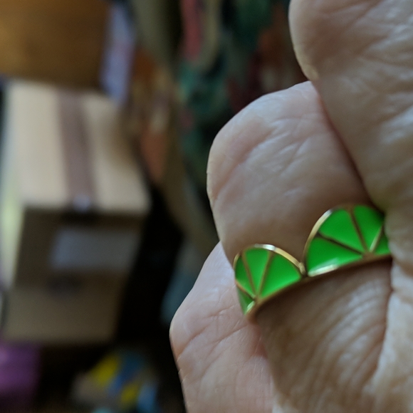 925 Ring size 8 gold plated sterling, enamel Limes - Picture 4 of 6